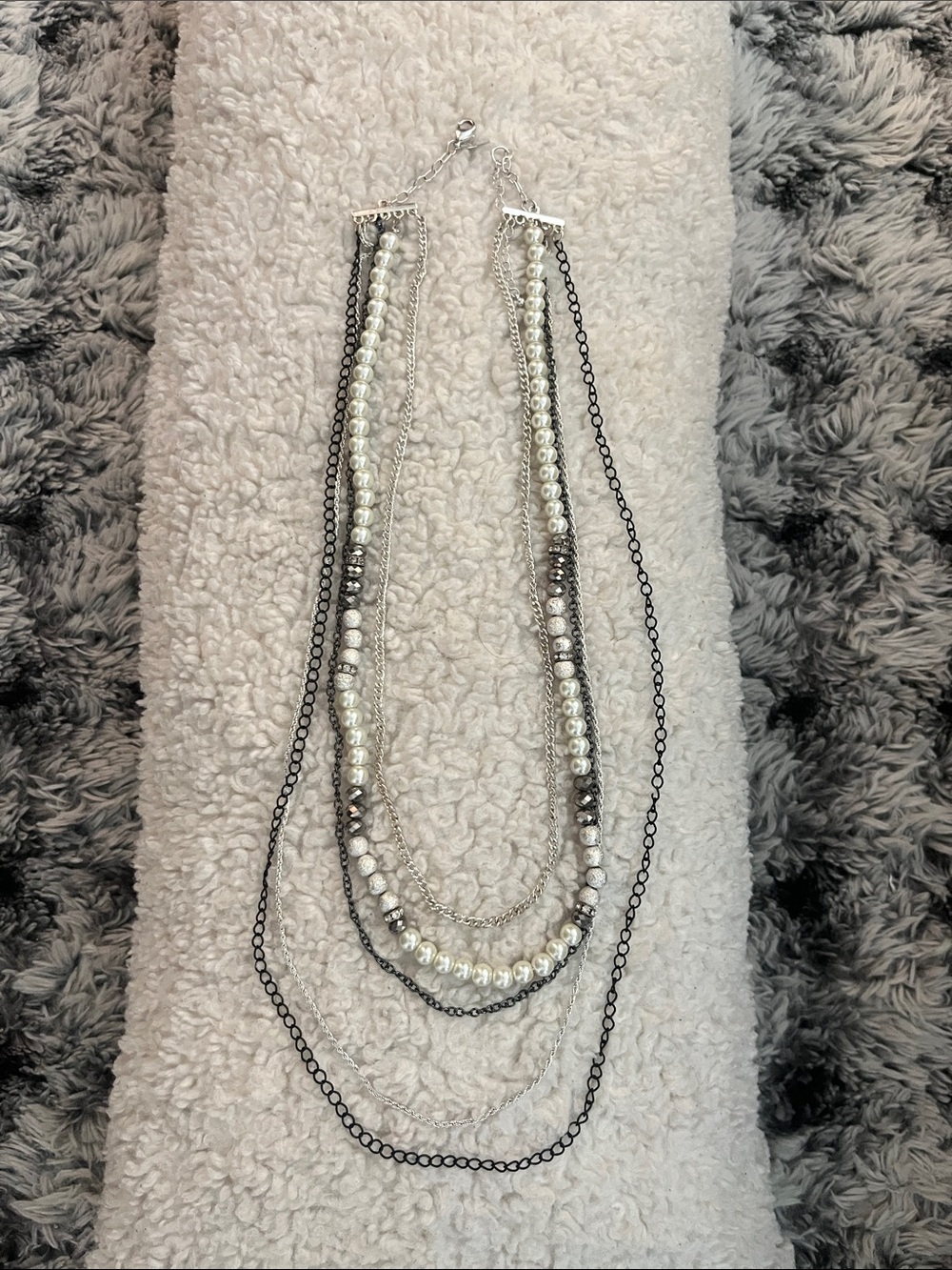 New York & Company Silver and White Layered Beaded Necklace
